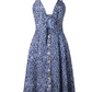 Women's V-Neck Buttoned Dress Bow Back Sexy Strap Dress - Hendrick Brun