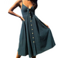Women's V-Neck Buttoned Dress Bow Back Sexy Strap Dress - Hendrick Brun