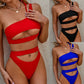 Women's Solid Color Hollow Split Swimsuit Sexy Bikini