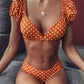 Split Swimsuit Puff Sleeve Polka Dot V-Neck Bikini