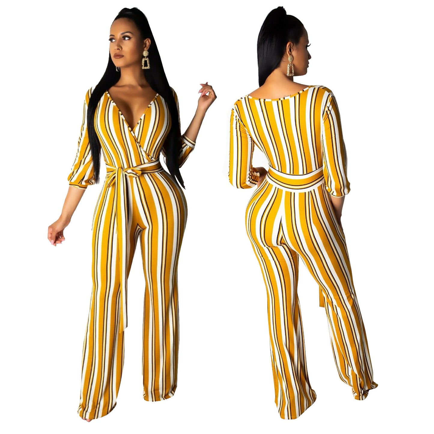 Striped Printed Wide-Leg Jumpsuits