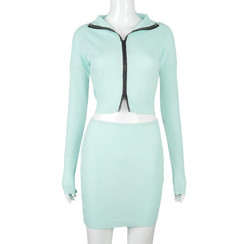 Women's solid color zipper short skirt suit - Hendrick Brun