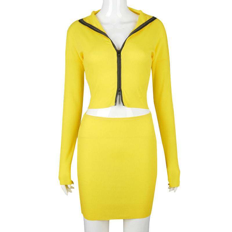Women's solid color zipper short skirt suit - Hendrick Brun