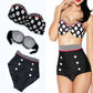 Swimsuit Retro High Waist Cover Belly Double Chest Pad Halter Bikini Polka Dot Swimsuit High Waist