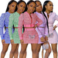 Two-Piece Printed Threaded Long-Sleeved Short Skirt - Hendrick Brun
