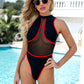 Chan Double New One-Piece Swimsuit European And American Bikini Stitching Swimsuit Female Backless Swimwear Solid Color Bikini6183