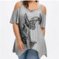 Sexy Front Cross Butterfly Print T-shirt Off Shoulder Short Sleeves