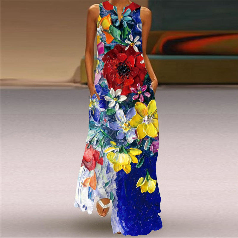 Women's Sleeveless v-Neck Butterfly Print Dress