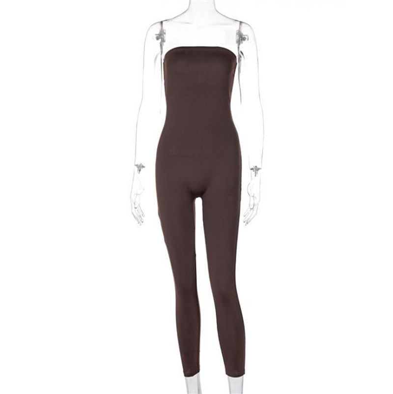 Fashion Sexy Slim Slimming Solid Solor Tube Top Jumpsuit