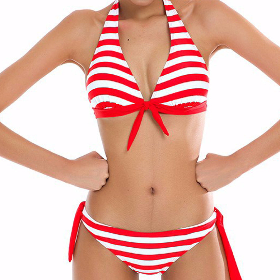 Color stripe bikini split