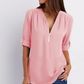 Women V-Neck Zipper T Shirt Loose Casual Blouse Long Sleeve Summer Top Plus Size - Hendrick Brun