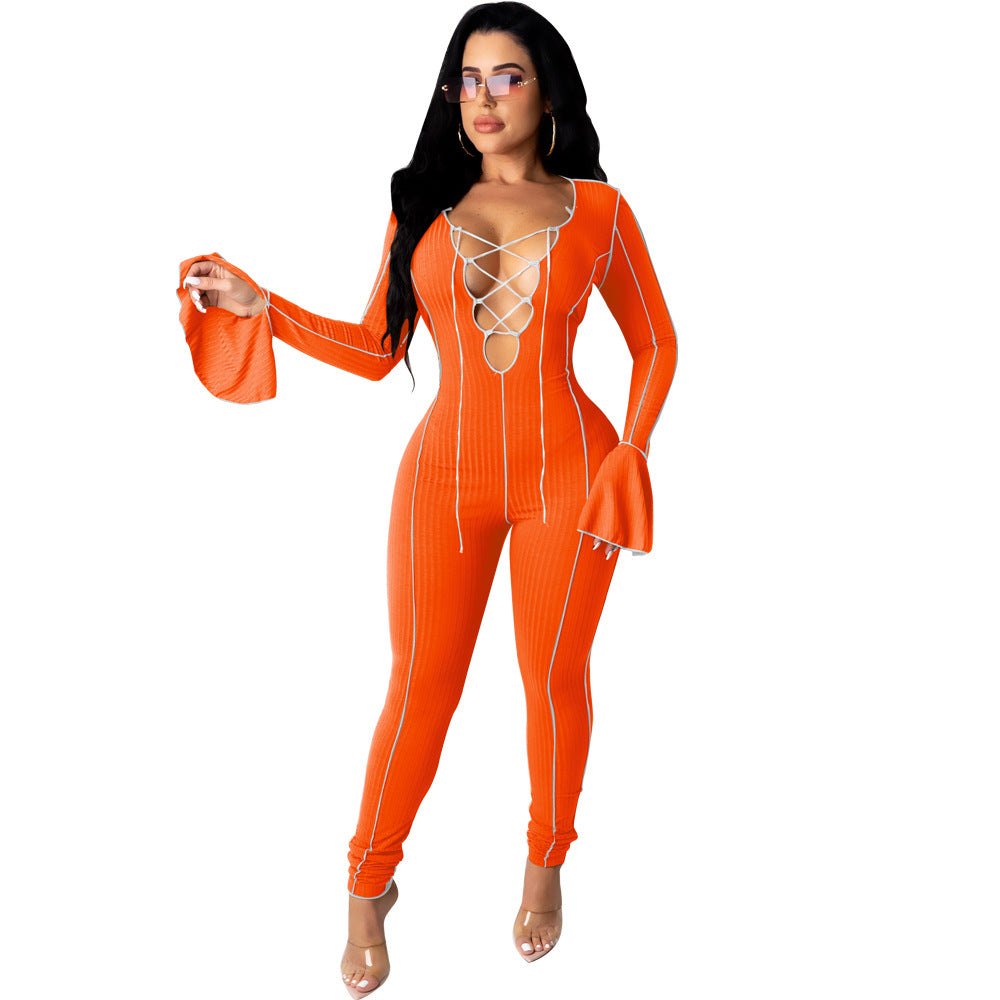 Womens Lace up Sleeved Jumpsuit - Hendrick Brun
