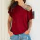 Womens Summer T Shirt Flare Short Sleeve Cold Shoulder Casual Loose Solid Blouse - Hendrick Brun