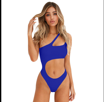 New hollow irregular waist single shoulder solid color wrapped chest bikini one-piece swimsuit female