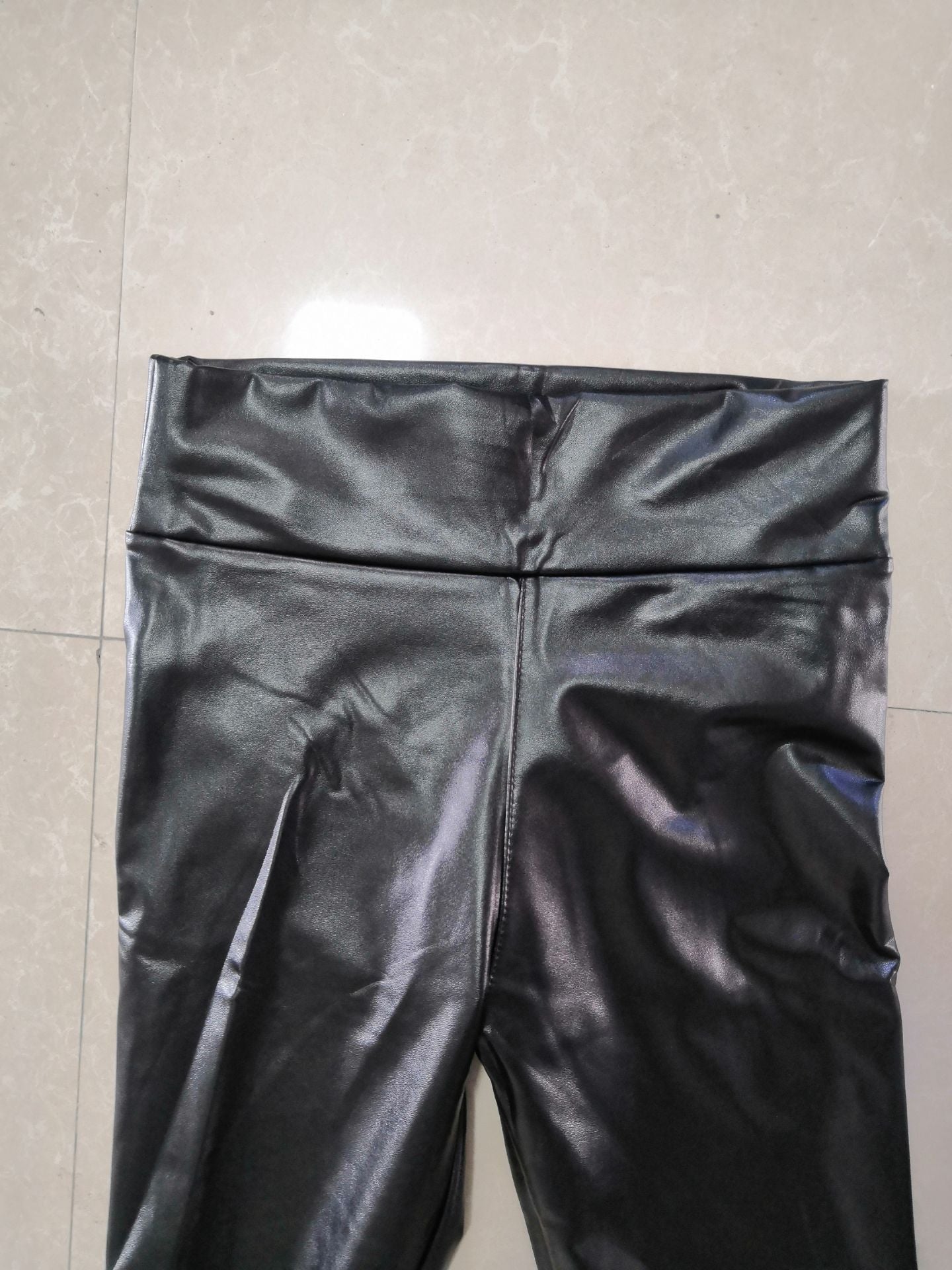 Reflective sexy hip leather pants elastic high waist leggings - Hendrick Brun