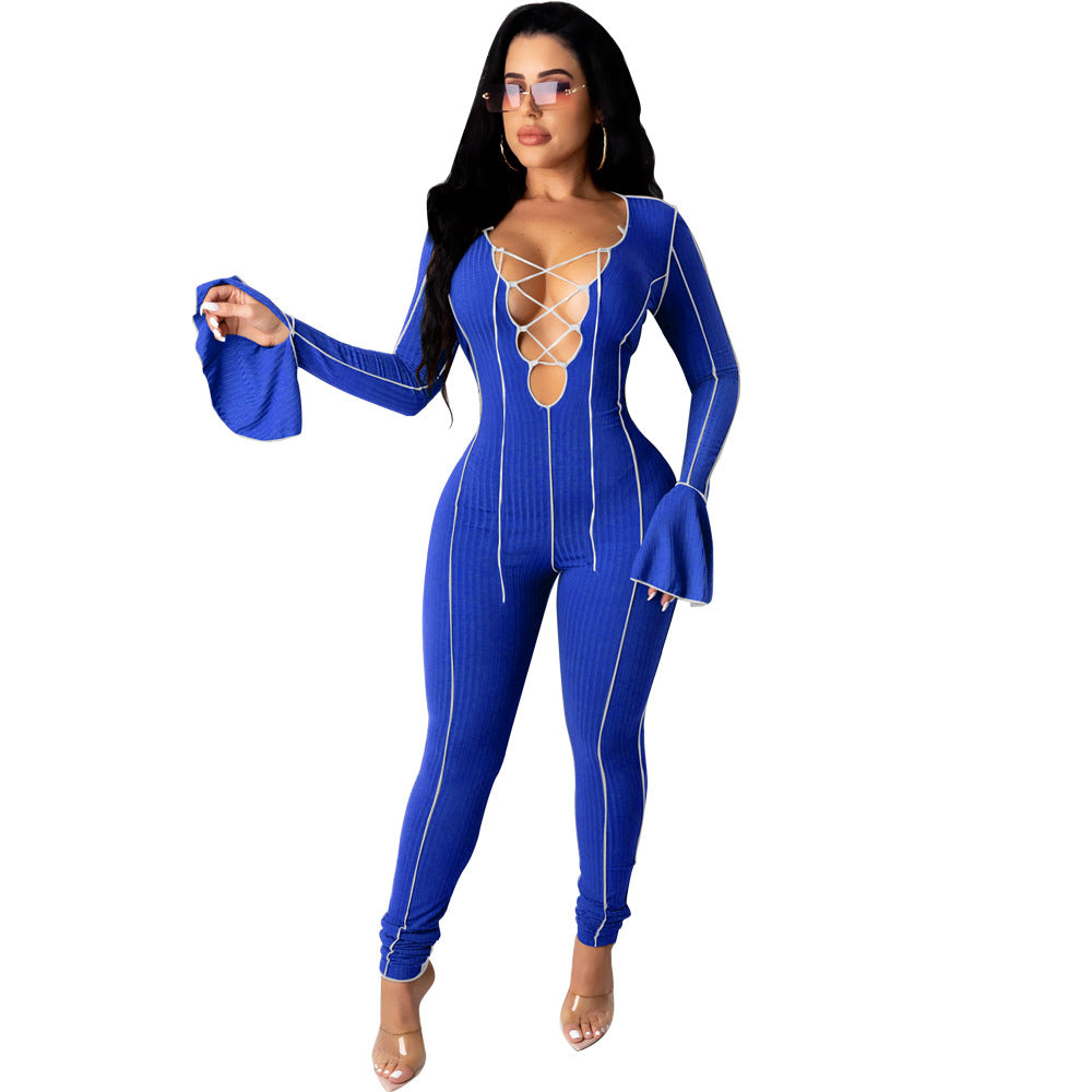 Womens Lace up Sleeved Jumpsuit - Hendrick Brun