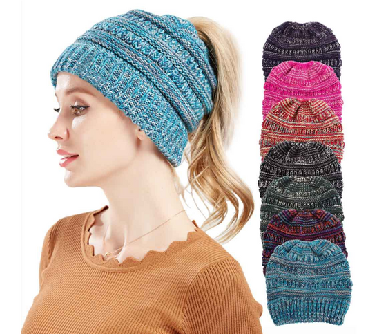Mixed Color Knitted Wool Hat Ladies Non-labeled Ponytail Hat - Hendrick Brun