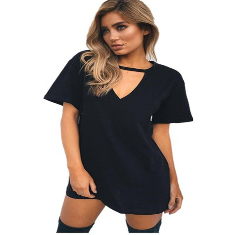 Womens V Neck Short Sleeve Tunic T-Shirt Solid Loose Blouse Casual Summer Tops - Hendrick Brun