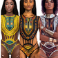 High waisted swimsuit with African design.
