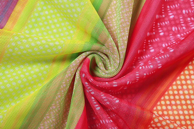 Women's Mesh Sheer Colorful Sleeveless Bodycon Print Dress